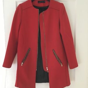 Zara red collarless coat